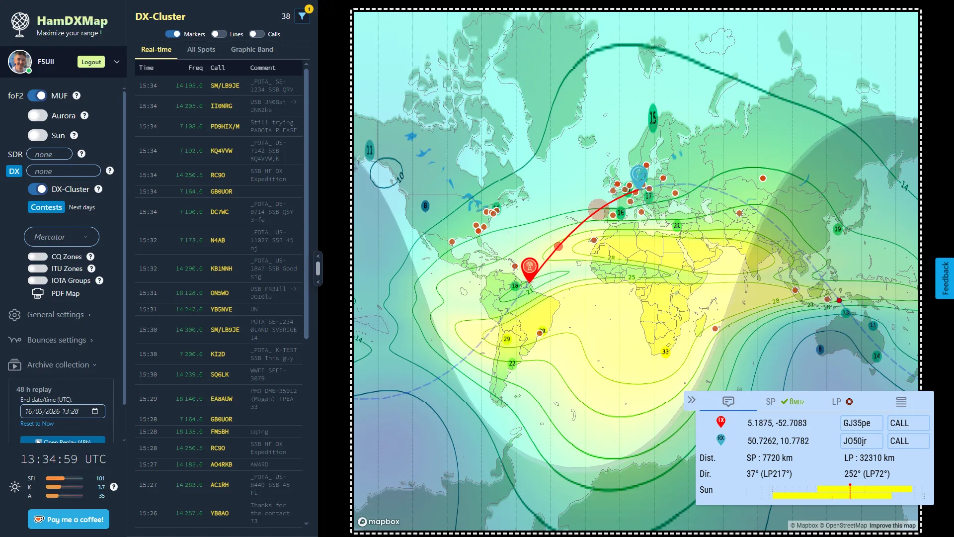 Vue d'ensemble de l'interface HamDXMap