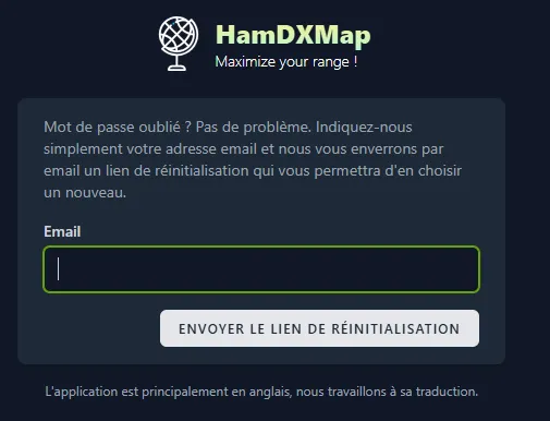 Page de réinitialisation du mot de passe