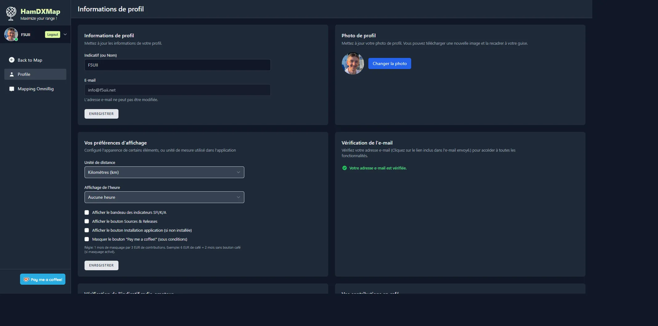 Page de configuration du profil