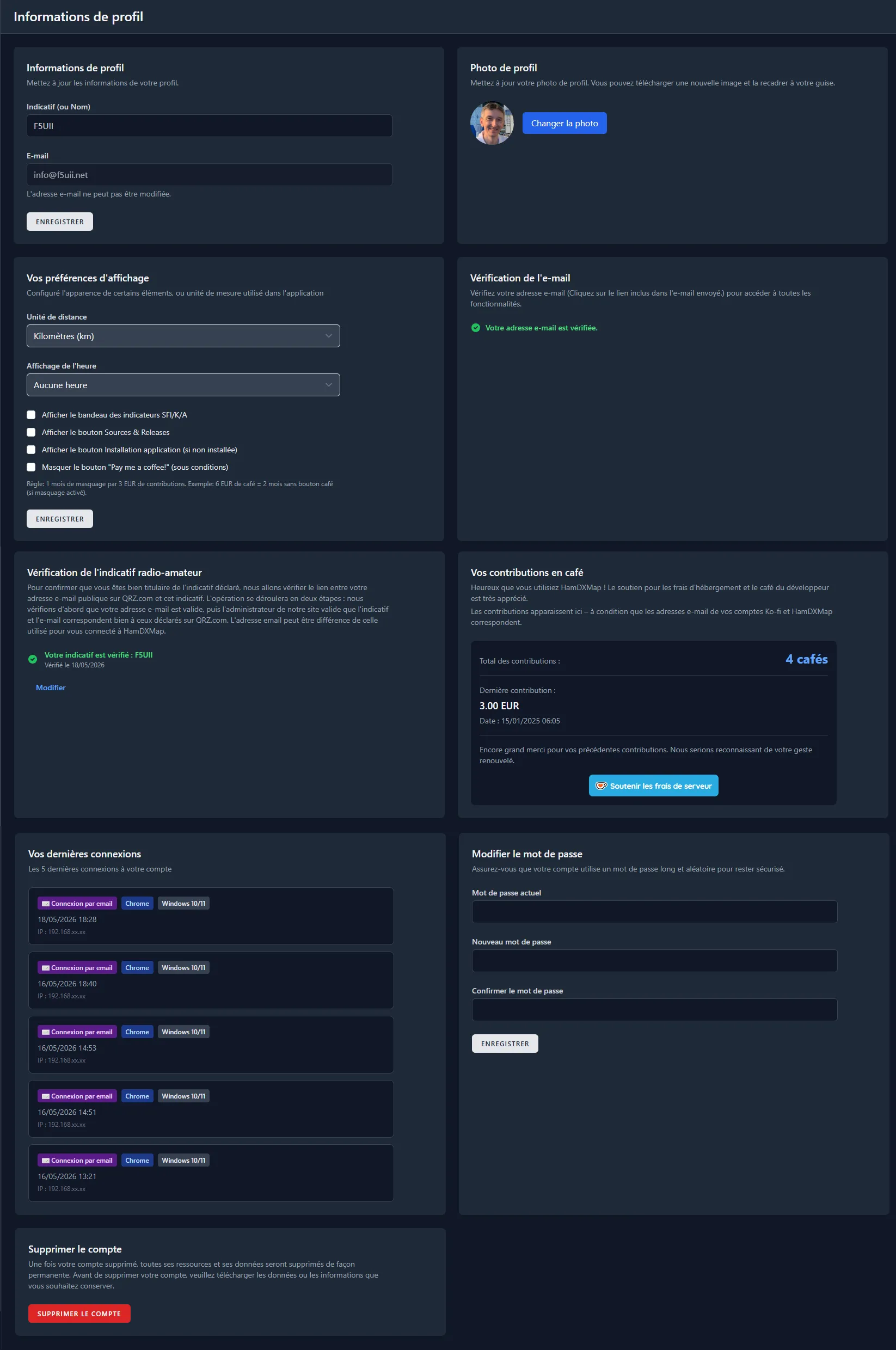 Vue d'ensemble de la page Profil