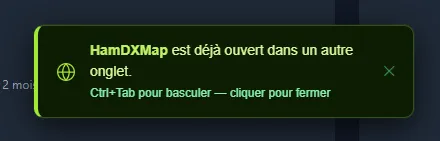 Message 'HamDXMap is already open' apparaissant dans le deuxième onglet