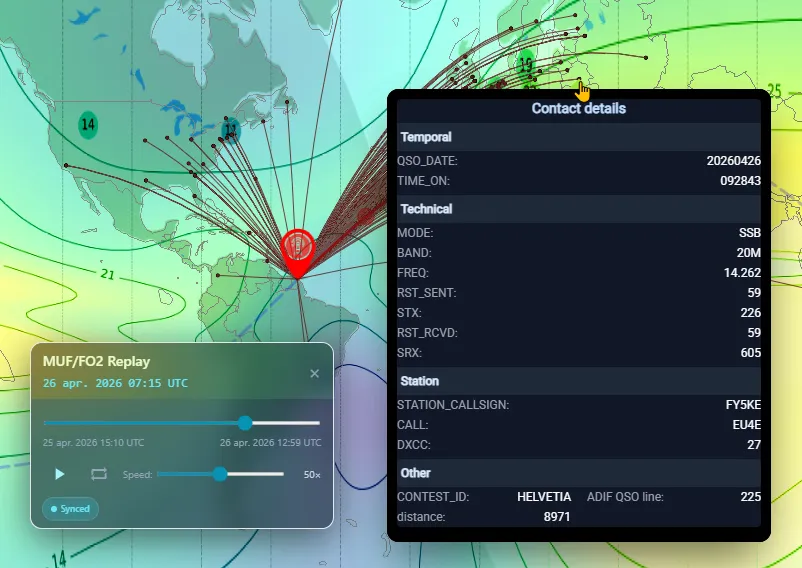 Popup au survol d'un QSO sur la carte
