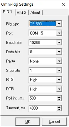 OmniRig — sélection du modèle TRX dans la liste déroulante