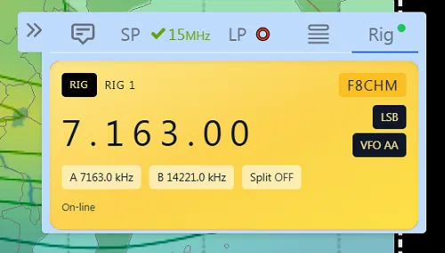 Afficheur Rig — fréquence VFO et mode en temps réel