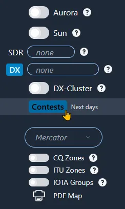 Bouton Contests dans la sidebar gauche
