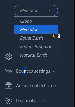 Sélecteur de projection déroulé avec les 5 options disponibles