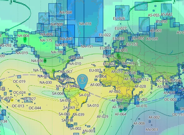 Couche IOTA activée sur la carte HamDXMap
