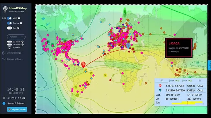 Spots Win-Test dans le panneau DX-Cluster HamDXMap